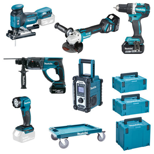 DLX6112JX1EXTRA Makita Akku Spezialset 6 Akkugeräte+Zubehör+gratis Zusatzgerät Produktbild Front View L