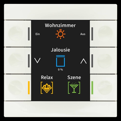 BE-TAS86.02 MDT Taster Smart 86 mit Farb display, Kunststoff, reinweiß glänzend Produktbild Front View L