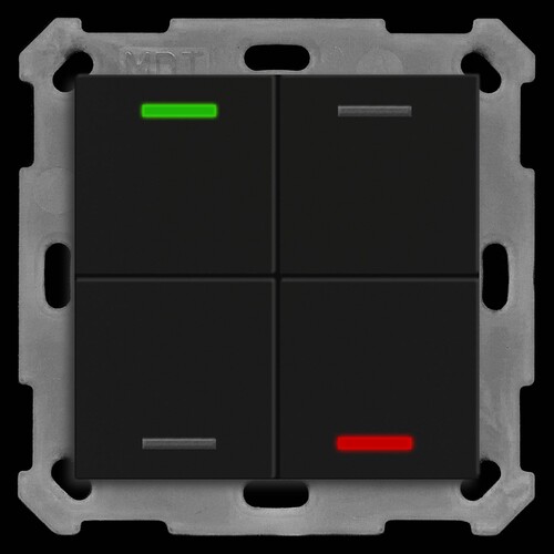 BE-TAL550406.01 MDT KNX Taster Light 55 4-fach, RGBW, schwarz matt neutral Produktbild Front View L