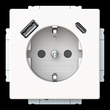 20 EUCB2USBAC-884 Busch-Jaeger Steckdose 1f studioweiß Unterputz Schutzkont.stift Produktbild front S