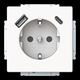 20 EUCB2USBAC-884 Busch-Jaeger Steckdose 1f studioweiß Unterputz Schutzkont.stift Produktbild front M
