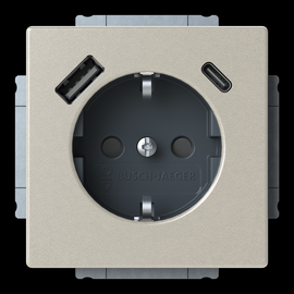 20 EUCB2USBAC-866 Busch-Jaeger Steckdose edelstahl matt Unterputz Schutzk.Stift Produktbild front M