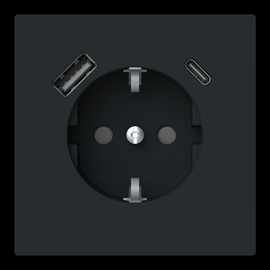 20EUCB2USBAC-45M Busch-Jaeger Art-Linear Schuko mit USB A+C Safety+ schwarz matt Produktbild front M