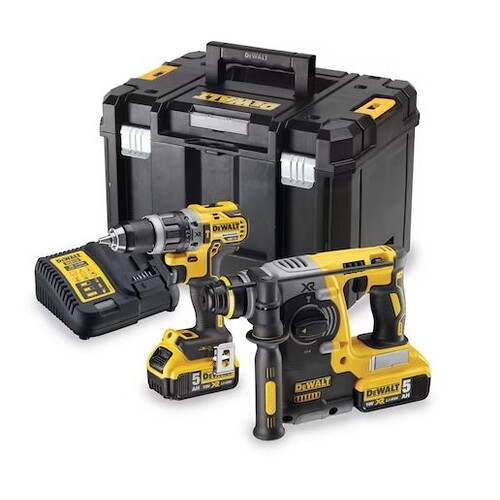 DCK207P2T-QW DeWalt Elektrikerset18V/5Ah DCH273+DCD796+DCB1104P2 Produktbild Front View L