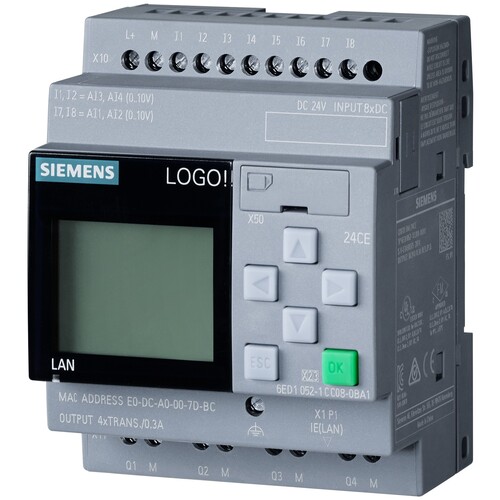 6ED1052-1CC08-0BA2 Siemens LOGO! 24CE Logikmodul, Display SV/E/A: 24V/24V/24V Produktbild Front View L