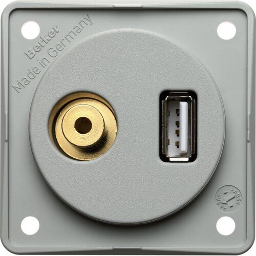 945832506 Berker INTEGRO USB/3 5 mm Audio Steckdose grau matt Produktbild Front View L