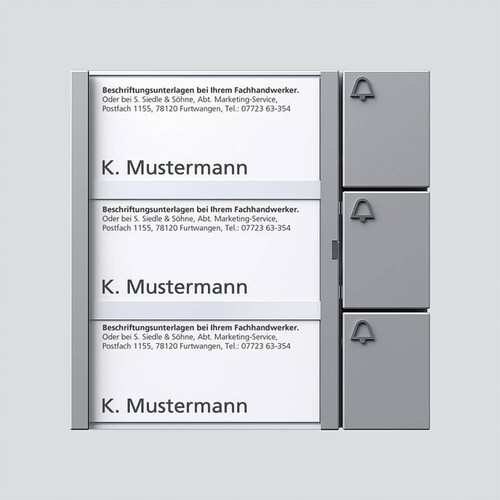 035524 Siedle TM 612-3 SM Tasten-Modul mit 3 Ruftasten silber met. Produktbild