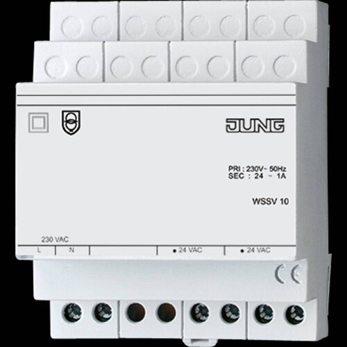 WSSV10 Jung Spannungsversorgung 24V AC f. Wetterstation u. Analogeingang Produktbild Front View L