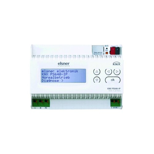 ELS70142 Elsner KNX PS640-IP m. Display Spannungsversorgung m. 24V und IP-Router Produktbild Front View L