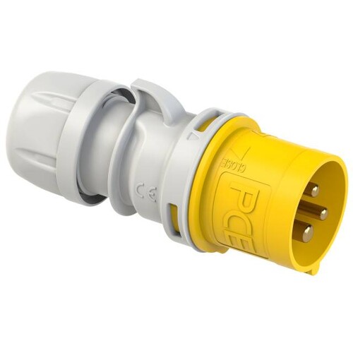 013-4 PC-ELECTRIC CEE-Stecker 3x16A 4H 110V 50/60Hz gelb SHARK Produktbild Front View L