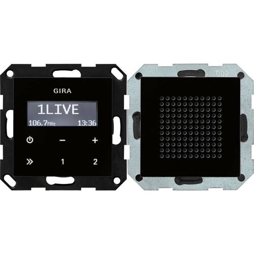 228005 Gira UP Radio schwarzglasoptik mit Lautsprecher Produktbild Front View L