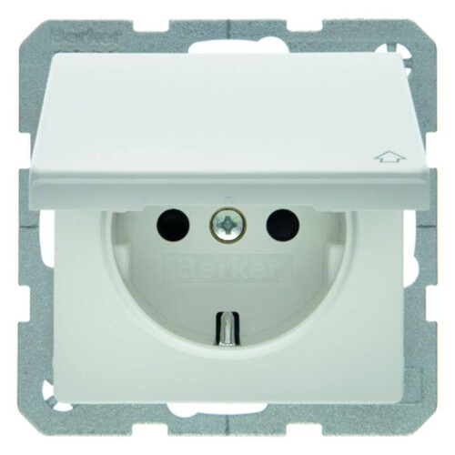 47516089 BERKER Q1 Schuko mit Klappdeckel polarweiß Produktbild Front View L