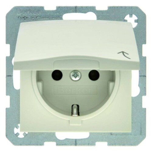 47518982 Berker Schuko Steckdose mit Klappdeckel S.1 weiß glänzend Produktbild Front View L