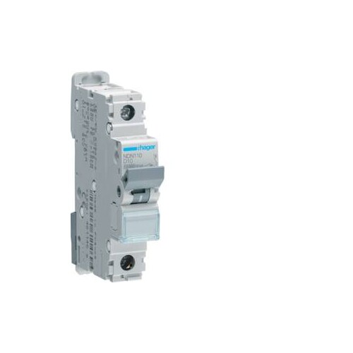 NDN110 HAGER Leitungsschutzschalter 1polig,10A,Klasse D 10kA Produktbild Front View L
