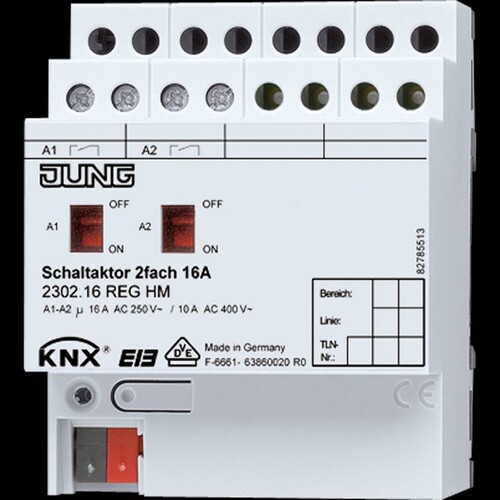 2302.16REGHM Jung KNX Schaltaktor 2Fach Produktbild Front View L