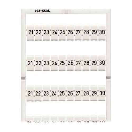 793-5504 WAGO WMB Multibeschriftung Zahlen 21-30 (1VP=5 Karten = 10 Streifen Produktbild Front View L