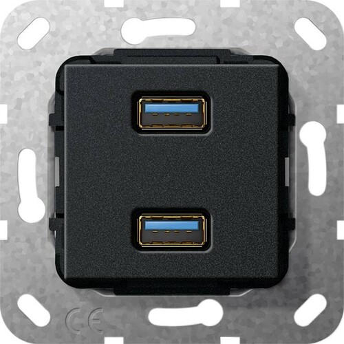 568510 GIRA Kabelpeitsche Einsatz USB 3.0 Typ A 2-fach Syst.55 schwarz matt Produktbild Front View L