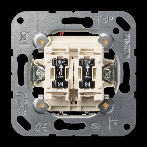 535U5 Jung Doppeltaster Einsatz 10A 250V 2 Schließer mit Glimmlampen Produktbild Front View L