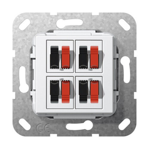 569403 GIRA Lautsprecher Anschluss 4fach Einsatz Reinweiß Produktbild Front View L