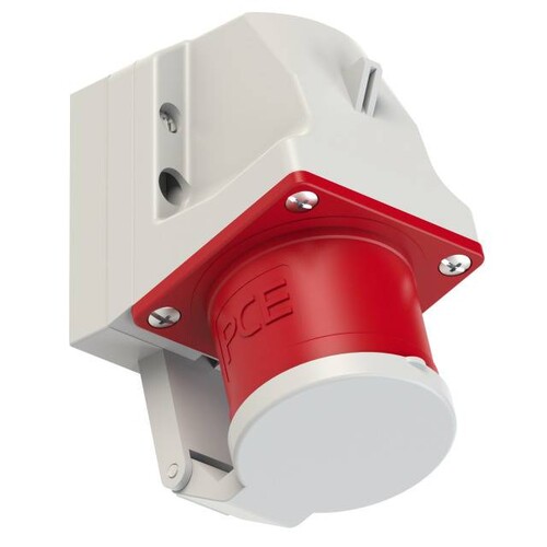 524-6d PC-E CEE Wandgerätestecker 4x32A mit Klappdeckel Produktbild Front View L