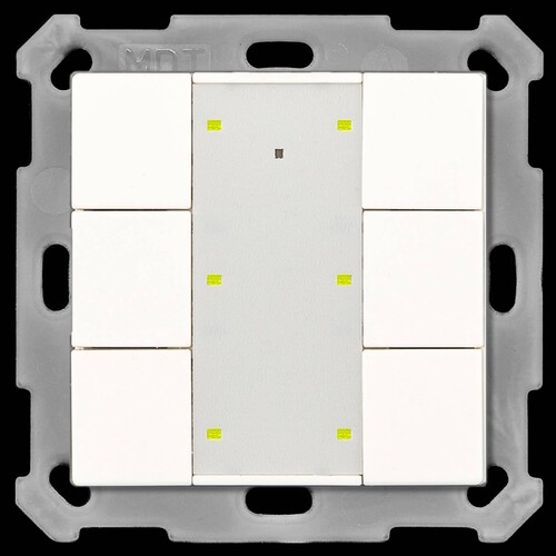 RF-TA55A6.01 MDT KNX RF Funk Taster 6-fach Plus mit Aktor reinweiß glänzend Produktbild Front View L