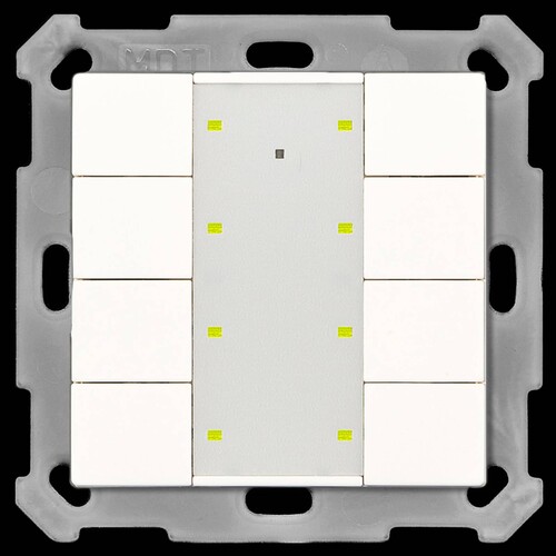 RF-TA55A8.01 MDT KNX RF Funk Taster 8-fach Plus mit Aktor reinweiß glänzend Produktbild Front View L