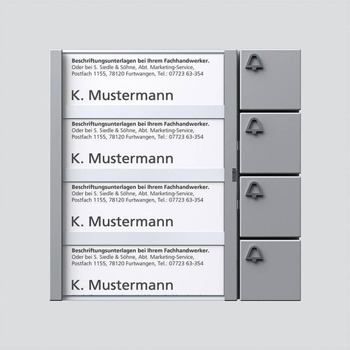 035743 Siedle BTM 650-04 SM Bus- Tasten- Modul mit 4 Ruftasten Silber Metallic Produktbild