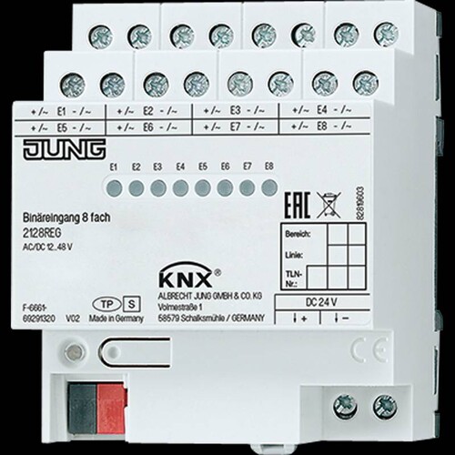 2128REG JUNG KNX Binäreingang 8-Fach 12...48VAC/DC Produktbild Front View L