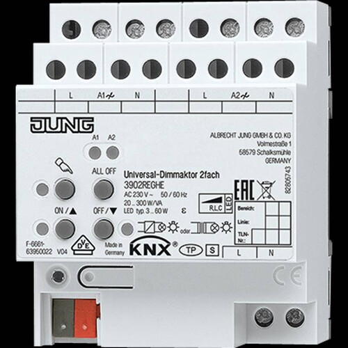 3902REGHE Jung KNX Universal Dimmaktor 2fach Produktbild Front View L