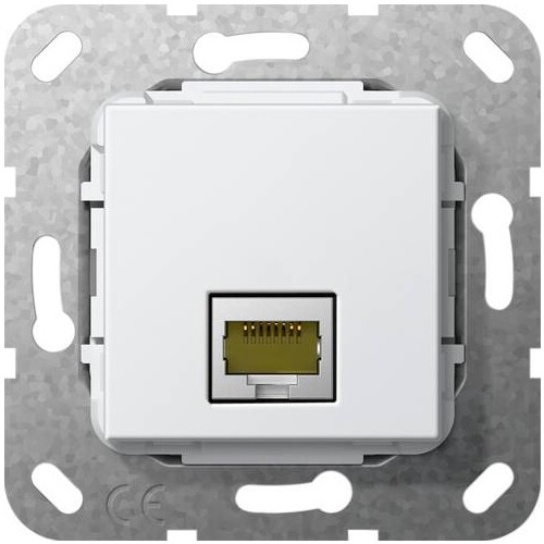 569503 GIRA MJ RJ45 Cat 6A 10GB Gender Changer Einsatz Reinweiß Produktbild Front View L