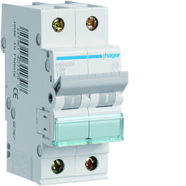 MBN206 HAGER LS-Schalter 2polig 6kA B-6A 2M Produktbild front M