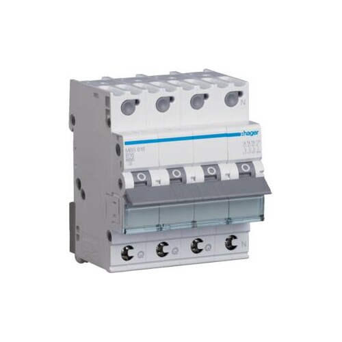 MBS616 HAGER LS-Schalter 3P+N 6kA B-16A Quick Connect QC 4M Produktbild Front View L