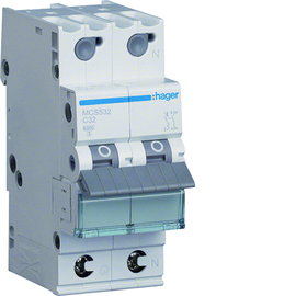 MCS532 HAGER LS-Schalter 1P+N 6kA C-32A QC 2M Produktbild front M