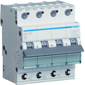 MCS606 HAGER LS-Schalter 3P+N 6kA C-6A QC 4M Produktbild front M