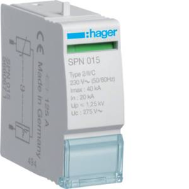SPN015 HAGER Steckmodul 1P 40kA 275V Typ2 Produktbild