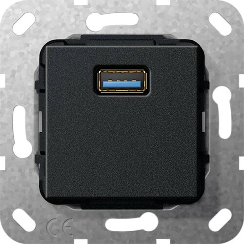 568310 GIRA USB 3.0 A Kabelpeitsche Einsatz Schwarz matt Produktbild Front View L