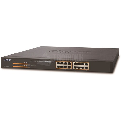 GSW-1600HP Planet 16-Port 10/100/1000 19Zoll unman.Ethernet802.3at POE+ Switch Produktbild Front View L