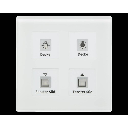 RF-GTT4W.01 MDT KNX RF Funk Glastaster 4-Fach Plus m.Aktor +Temperatursensor ws Produktbild Front View L