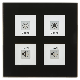 RF-GTT4S.01 MDT KNX RF Funk Glastaster 4-Fach Plus m.Aktor +Temperatursensor sw Produktbild front M