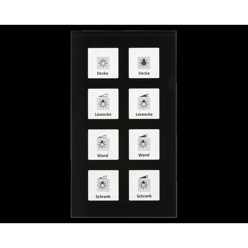 RF-GTT8S.01 MDT KNX RF Funk Glastaster 8-Fach Plus m.Aktor +Temperatursensor sw Produktbild Front View L