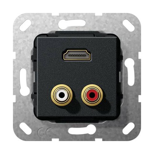 567410 GIRA HDMI, Cinch Audio Kabelpeitsche Einsatz Schwarz matt Produktbild Front View L