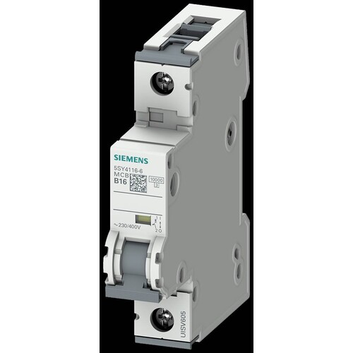 5SY41166 Siemens LEITUNGSSCHUTZSCHALTER 230/400V 10KA 1POLIG B 16A T=70MM Produktbild