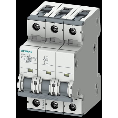 5SY6316-7 Siemens Leistungsschutzschalte 400V 6kA 3pol. Kl. C 16A T=70mm Produktbild