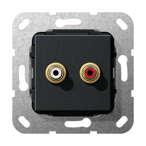 563310 GIRA Cinch Audio Kabelpeitsche Einsatz Schwarz matt Produktbild Front View L