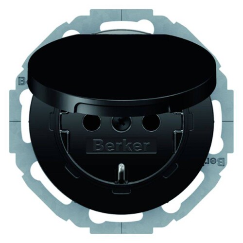 47442045 BERKER R.x SSD mit Klappdeckel und Berührungsschutz, schwarz glänzend Produktbild Front View L