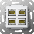 569903 GIRA MJ RJ45 Cat 6A 10 GB 4fach JACK LSA Plus Einsatz reinweiß Produktbild