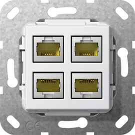 569903 GIRA MJ RJ45 Cat 6A 10 GB 4fach JACK LSA Plus Einsatz reinweiß Produktbild
