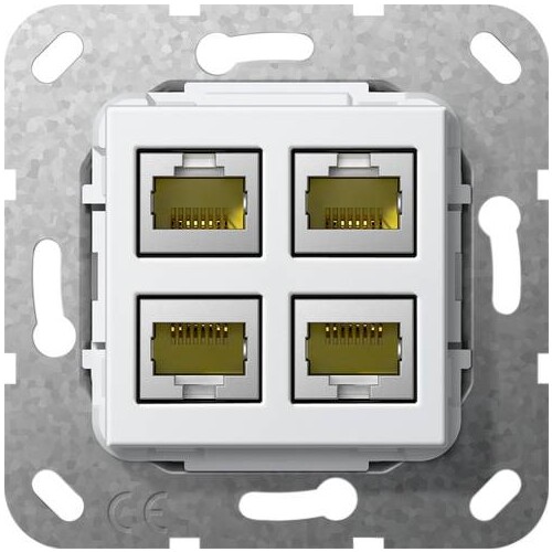 569903 GIRA MJ RJ45 Cat 6A 10 GB 4fach JACK LSA Plus Einsatz reinweiß Produktbild Front View L
