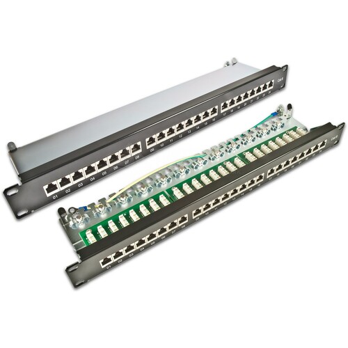 DVP-TRIO-K6 24 SW Wirewin 19Zoll Patchpanel 1HE Cat6 24-Port schwarz Produktbild Front View L