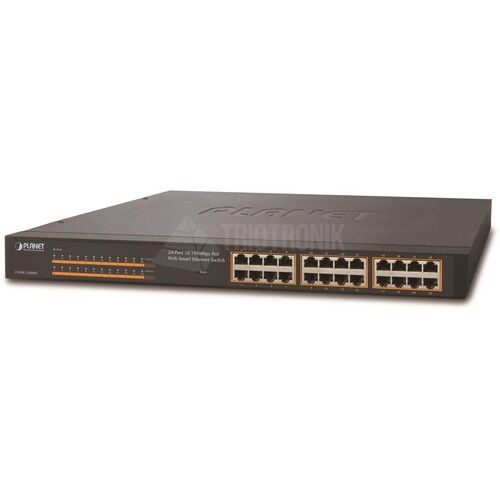FNSW-2400PS Planet 24-Port 10/100 Web / Smart Ethernet POE Switch Max.135W Produktbild Front View L